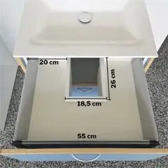 Mål på badeværelsesmøbel i blå