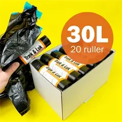 Affaldsposer med snøreluk 30 liter -  20 ruller kassekøb (0,75kr/pose)