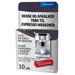 Pakke med tabs til afkalkning og rengøring af espressomaskine
