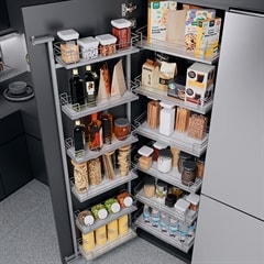 Udtræksskab Kesseböhmer Tandem III med SoftStop 60cm Chrome Classic Ice Whijte - inkl. 12 kurve